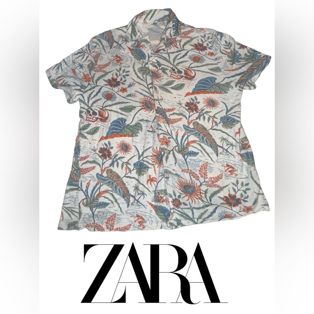 Men’s- Sz M- Zara- Tropical Floral S/S Button Down Shirt- EUC